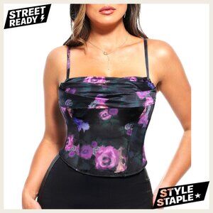 Satin Corset Top with Built-in Bra Shapewear Sleeveless Camisole Elegant